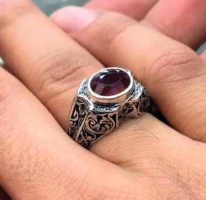 Natural Ruby Ring Sterling Silver 925 Handmade Yaqoot Ring Real Ruby Gem Ring - Picture 1 of 4