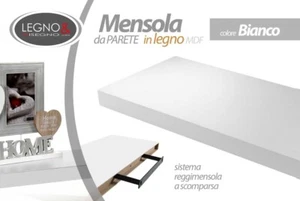 MENSOLA PENSILE CM 40*25*3.8 DA PARETE IN LEGNO KIT DI MONTAGGIO MODERNA BIANCO - Foto 1 di 1