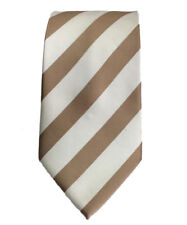 Men's Light Brown and Off White Striped Woven Tie