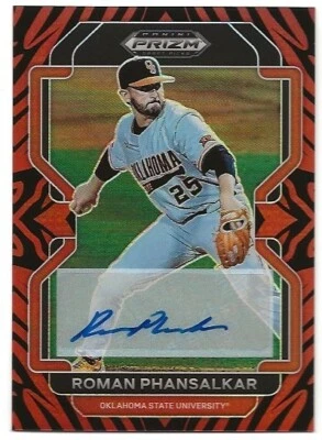 Roman Phansalkar 2022 Prizm Draft Picks Tiger Stripe Auto /25 Oklahoma State - Image 1 of 2