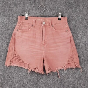 American Eagle Shorts Womens 2 Red Highest Rise Mom Cut Off Cotton Denim - Picture 1 of 13