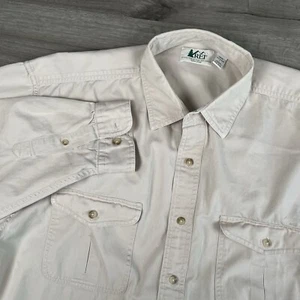 REI Shirt Mens Size Large Long Sleeve Button Front Casual Tan Vintage Pockets - Picture 1 of 16
