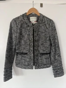 Banana Republic Jacket Blazer Womens 2 Petite Gray Tweed Italian Wool - Picture 1 of 9