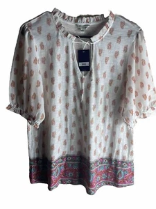 NWT Lucky Brand Womens Size Médium Top/ Sheer Sleeves - Picture 1 of 7