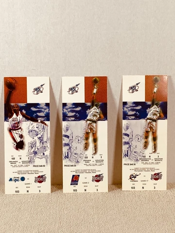 NBA ROCKETS 1997 GAME TICKETS ~ 3 TICKETS ~ ALL UNUSED w/stub Cover