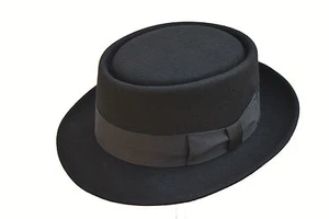 Unisex Quality Black Wool Pork Pie Hat Lined Felt Trilby - Picture 1 of 6