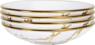 Juego de 4 cuencos de pasta de porcelana, cuenco para servir de mármol dorado 16 oz, cuenco de ramen para So Foto 1 de 4