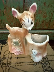 Walt Disney Bambi & Thumper Ceramic Glazed Figurine Planter Vintage Hand Painted - Picture 1 of 8