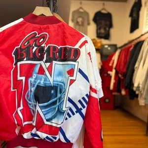 Vintage 90s Nebraska Huskers Chalkline AOP Satin Jacket - Picture 1 of 8
