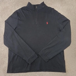 Polo Ralph Lauren Pullover Mens XL Black Quarter Zip Pima Cotton Red Pony Knit - Picture 1 of 8