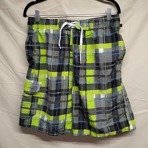 NBN Gear Mens Size L Large Green & Gray Patterned Lined Swim Trunks Shorts - Picture 1 of 18