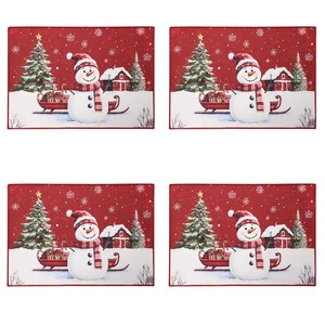 Weihnachten Tischset 13 x 19 Zoll 4er Set, Schneemann mit Schlitten Winterszene P... - Bild 1 von 8
