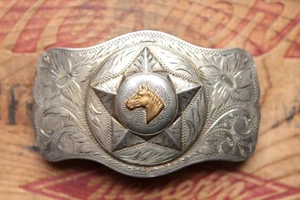 Vintage Irvine Jachens Sterlingsilber Pferdekopf Stern Cowboy Western Gürtelschnalle - Bild 1 von 3