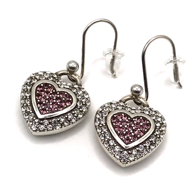 Pendientes Brighton Colgantes Gota Corazón Rosa y Blanco Cristales Pavé Set Plato Plata Foto 1 de 4