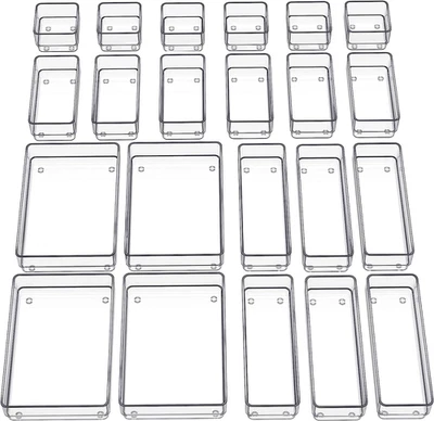 22-Piece Drawer Organizer with Non-Slip Silicone Pads, 4-Size Clear Desk Drawer  - Image 1 of 4