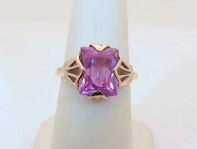 Anillos de zafiro rosa anillo de zafiro antiguo de oro macizo 10 k de septiembre EE. UU. 6,75 R1813 Foto 1 de 4