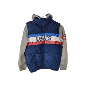 Levis Boys M 10-12 Puffer Vest Jacket Hooded Knit Long Sleeve Gray Blue  - Picture 1 of 10