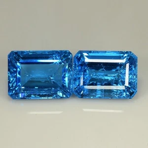 70.80 Ct & 21x15x10 mm_ NATURAL SWISS BLUE TOPAZ OCTAGON CUT 2Pc LOOSE GEMSTONES - Picture 1 of 11