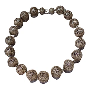 Gargantilla de plata de filigrana fina con cuentas redondas finas vintage - Imagen 1 de 6