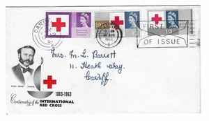 GB 1963 Cruz Roja Centenario FDC - Sin fósforo - Cardiff Cancelar - Imagen 1 de 1