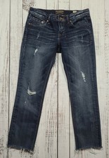 CULT OF INDIVIDUALITY CROPPED JEANS TEASER SKINNY FRAYED HEM SIZE 27 DISTRESSED 