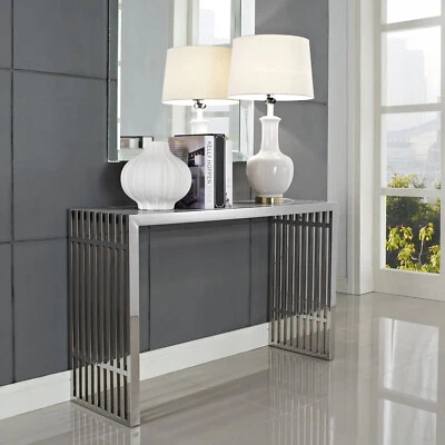 Modway Modern Silver Stainless Steel Slat Metal Entryway Display Console Table - Image 1 of 4