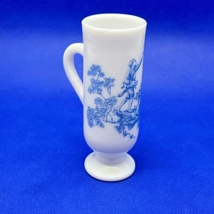 Vintage 5" Milk Glass With Blue Toile Victorian Design Footed Demitasse Cup Avon - Picture 1 of 8