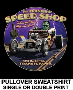 FRANKENSTEIN MONSTER SPEED SHOP HOT ROD COUPE GOTHIC SKULL CAR SWEATSHIRT AB3 - Picture 1 of 12