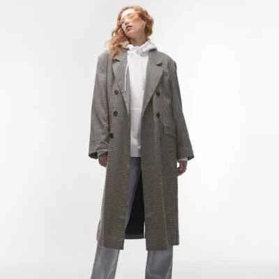 Abrigo de papá oversize a cuadros Topshop en neutro talla 6 Foto 1 de 3