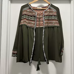 Arianna by Howards Womens Bohemian Jacket Top Size S/M Southwestern Green - Picture 1 of 14