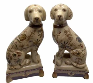 Ceramic Dog Figurines Vintage Bookends Hand Painted Decor Sculpture 8x5" VTG - Picture 1 of 17