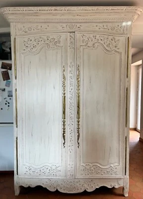 Armoire de mariage normande XIXe siècle shabby - Photo 1/3