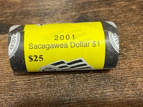 2001 P Sacagawea Golden Dollar Coin Roll U.S. Mint 25 Uncirculated Coins Sealed Cover