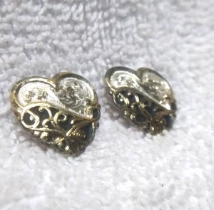 Montana Silversmiths Silver Flower Gold Scrolling Heart Shaped Earrings Vintage - Picture 1 of 6