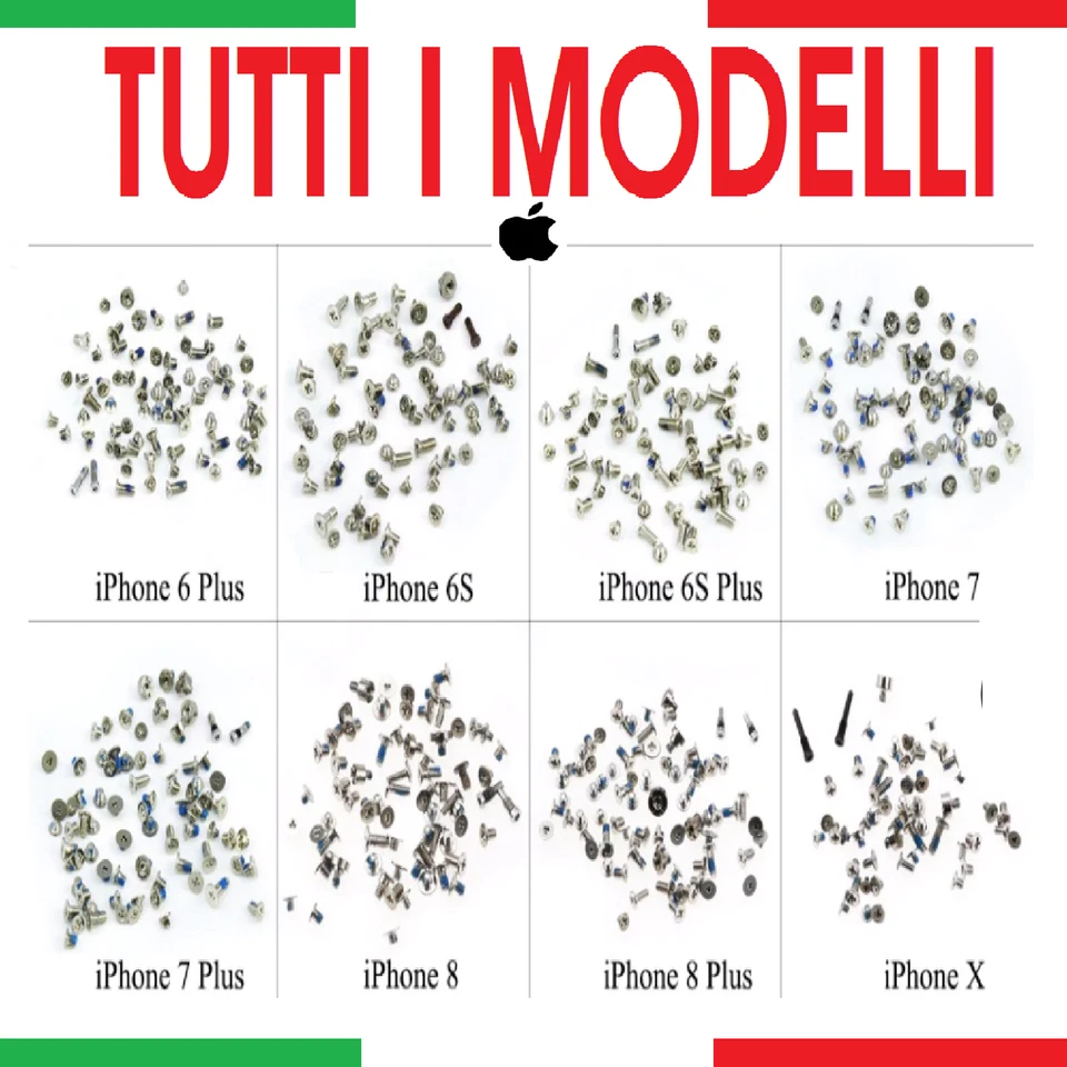 SET KIT COMPLETO VITI IPHONE 4S 5 SE 6 6S 7 8 XS XR 11 12 13 14 15 PRO MAX PLUS - Immagine 1 di 1