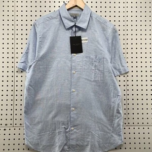 NEW Ted Baker Linen Button Shirt Mens SIze 4 Blue Short Sleeve NWT 21x29.5 $150 - Picture 1 of 19