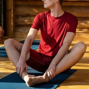 Men's Pajama Set of T-Shirt & Boxer Shorts * Merino Underwear Set Royal Cherry - Picture 1 of 5