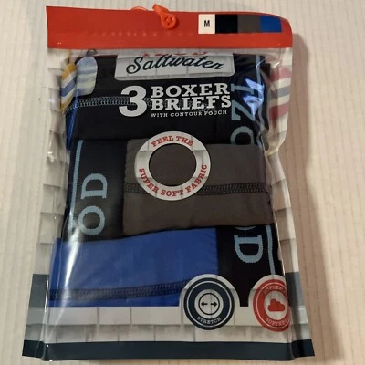 IZOD Saltwater 3pk Men’s MED Soft Boxer Briefs Contour Pouch, Black Blue & Gray - Image 1 of 4