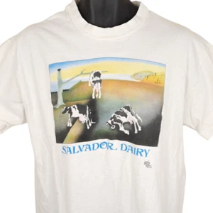 Vintage Salvador Dairy T Shirt Mens Size Large White 80s Dali Cow Made In USA - Picture 1 of 11