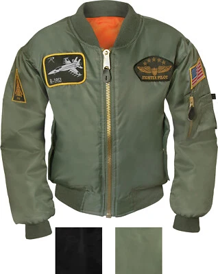 Chaqueta de vuelo MA-1 con parches de insignia estilo fuerza aérea militar para niños Foto 1 de 2