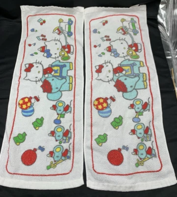 Sanrio Hello Kitty Terry Toallas de Mano Tenugui 9"x24" Lote de 2 De Colección 1976 Japón Foto 1 de 4