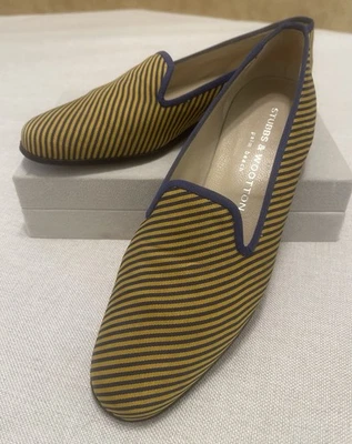Stubbs & Wootton Silk Slippers Loafers Blue Gold 7AA Trinity College Bantams - Image 1 of 4