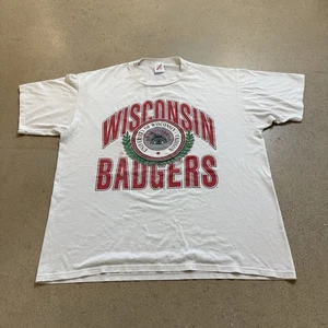 Camiseta Camisa Vintage Wisconsin Badgers Para Hombre XXL 90s Blanca Puntada Única - Imagen 1 de 5