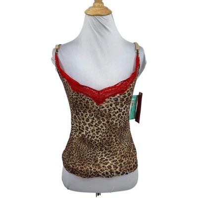 Cami Objetos Necesarios Mujer S Pequeña Multi Leopardo Encaje Superposición Forrada Recortada Foto 1 de 4