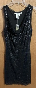 Abito Max Studio nuovo con etichette in tulle a rete paillettes nero scollo a cappuccio trasparente XS MSR $98,00 - Foto 1 di 4