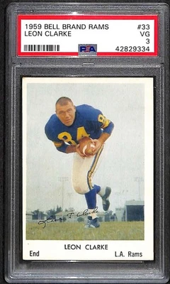 1959 Bell Brand #33 Leon Clarke Los Angeles Rams PSA 3 VG C94856 - Image 1 of 2