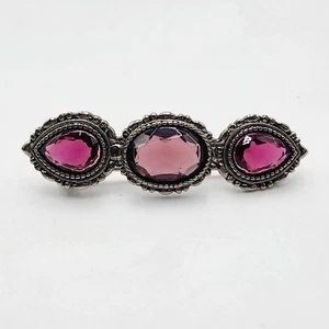 1928 Vintage Antiqued Style Bar Pin Brooch Ruby Colored Glass Bezel Set - Picture 1 of 4