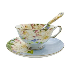 Vintage Ceramic Teacup, Elegant Coffee Cup with Spoon and Saucer Set, Fine Ro... - Picture 1 of 6