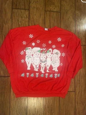 Sudadera Top Cuello Redondo Estampado Gato Rojo Vintage Talla Única VER Medidas Grande Foto 1 de 4