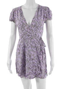 S Zaful Womens Floral Print A Line Wrap Dress Lavender Purple White Size 2 - Picture 1 of 6